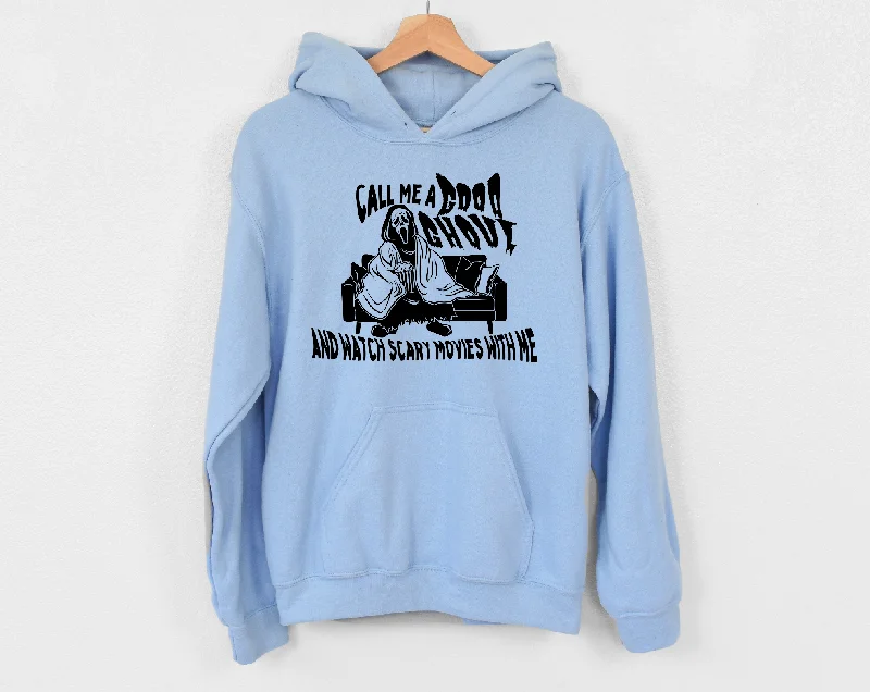 Terry pullover hoodie beige -call me a good ghoul and watch scary movies with me hoodie (black)