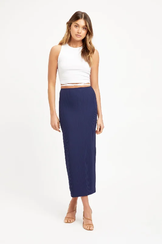 deep navy skirts -Staple Rib Midi Skirt