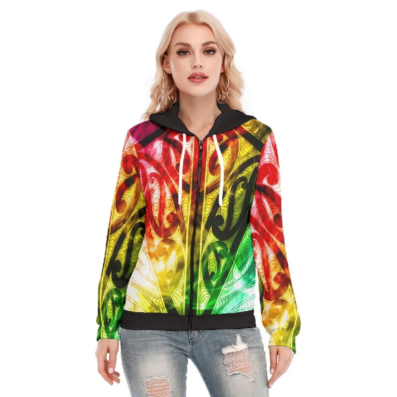 Oversized cotton hoodie white -All-Over Print Women's Hoodie With Zipper