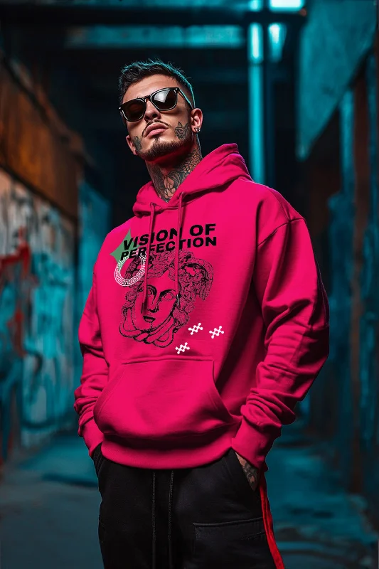 Sherpa pullover hoodie grey -Vision of Perfection Magenta Front Typographic Hoodie