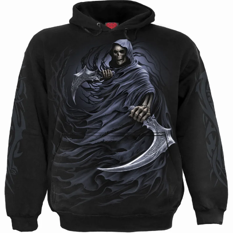 Fringe fleece hoodie grey -DOUBLE DEATH - Hoody Black