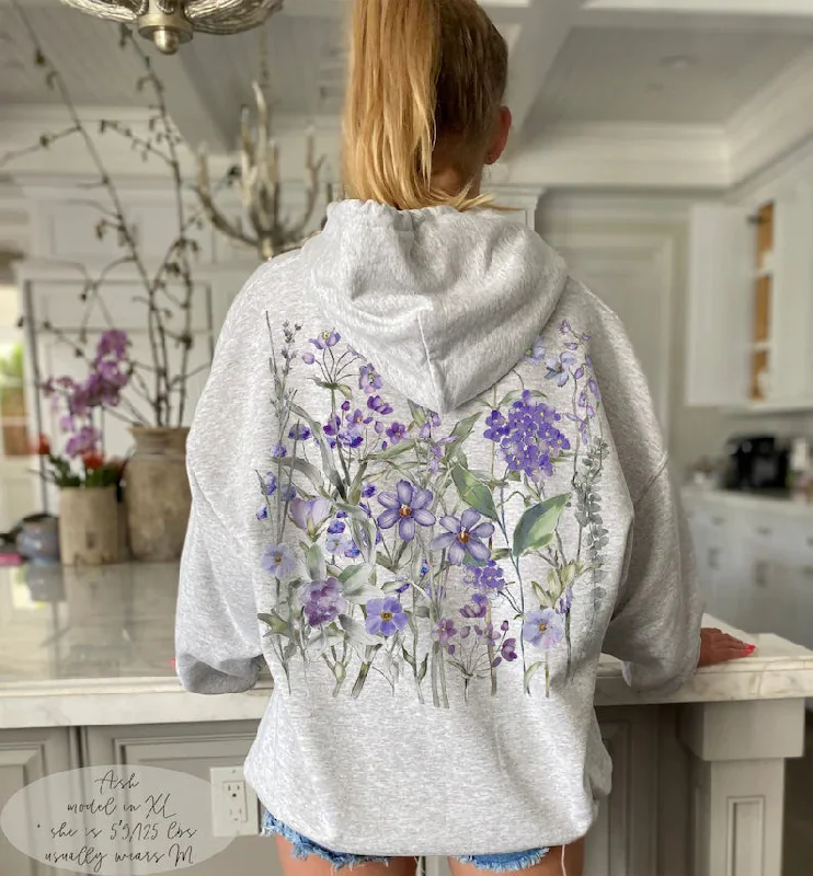 Neon orange hoodie vibrant -Vintage Pressed Flowers Hoodie