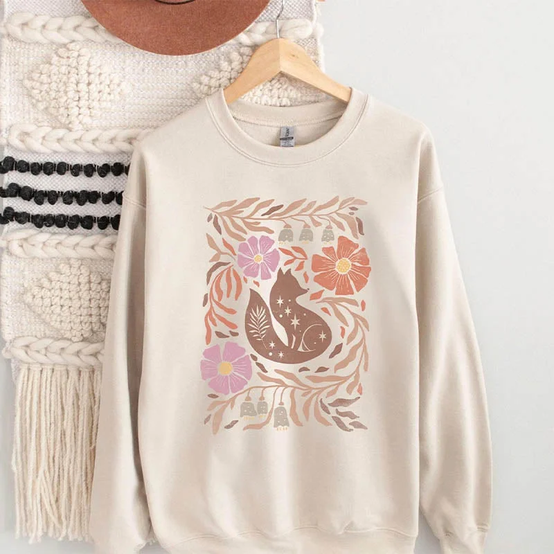 Crewneck fleece sweatshirts purple -Boho Fall Cute Flower Sweatshirt