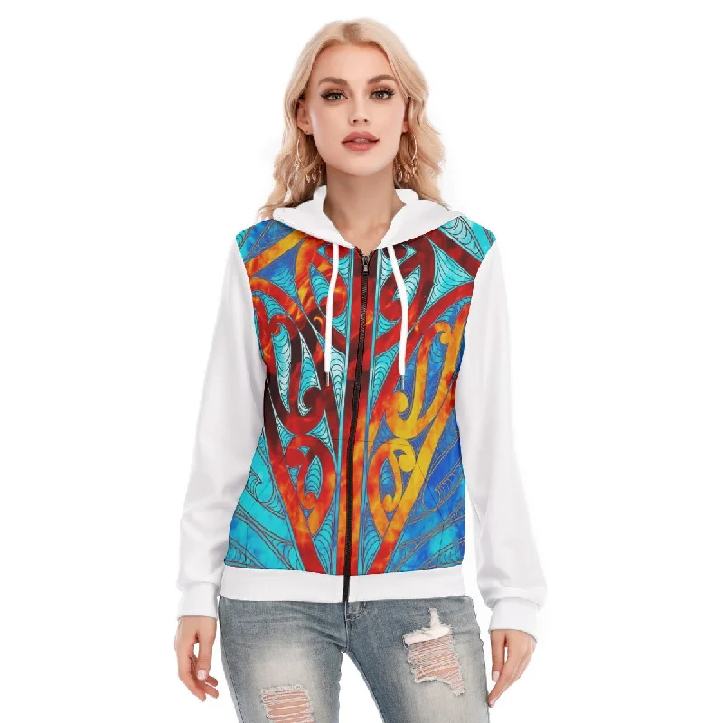 Velvet hoodie plush blue -All-Over Print Women's Hoodie With Zipper