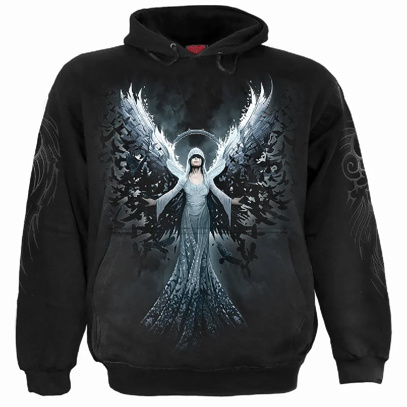 Embroidered cotton hoodie grey -ETHEREAL ANGEL - Hoody Black