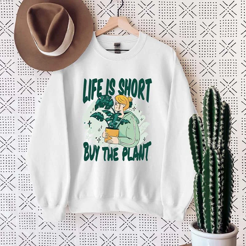 Chenille sweatshirts cozy navy -Life Is Short Buy The Plant Sweatshirt