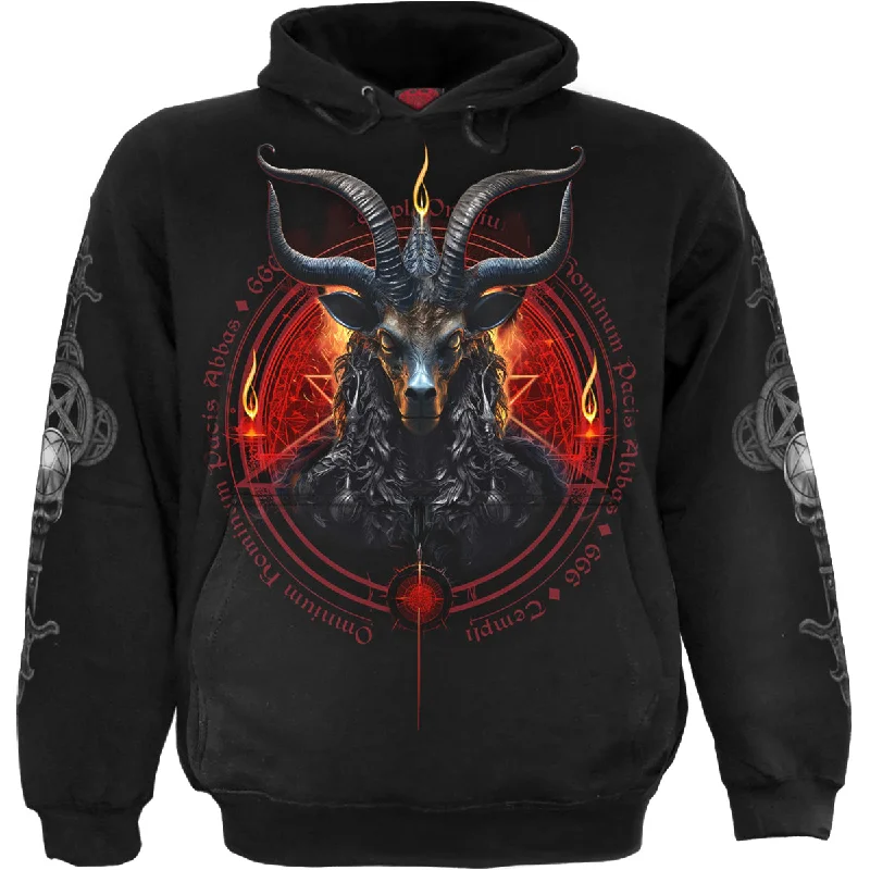 Plaid fleece hoodie beige -BAPHOMET - Hoody Black