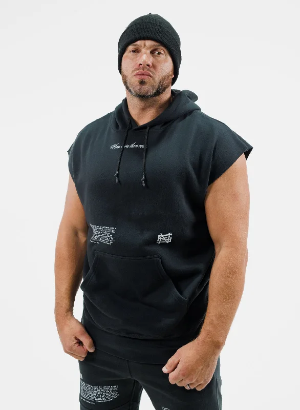 Textured fleece hoodie navy -MORE THAN EVER SLEEVELESS HOODIE - BLACK