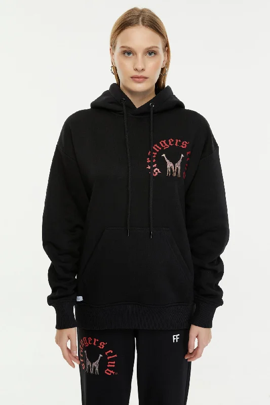 Embroidered cotton hoodie red -Strangers Club / Oversized Pullover Hoodie