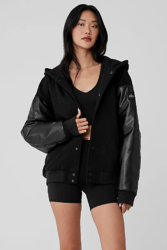 Suede rain jacket tan -Select Hooded Bomber Jacket - Black