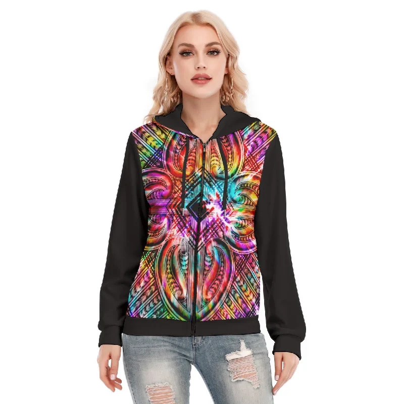 Neon teal hoodie vibrant -All-Over Print Women's Hoodie With Zipper