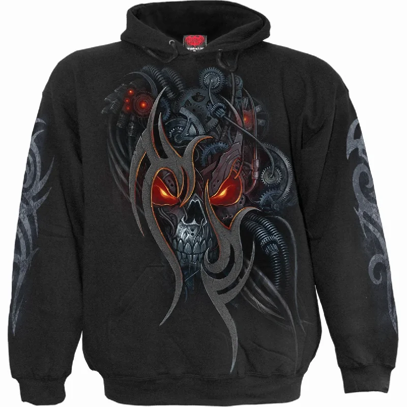 Long cotton hoodie beige -STEAMPUNK SKULL - Hoody Black