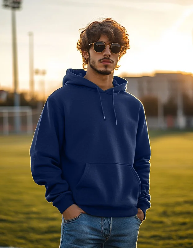 Oversized cotton hoodie blue -Navy Plain Regular Fit Hoodie