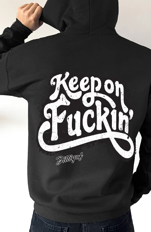 Satin cotton hoodie white -Keep on Fuckin' Pullover Hoodie