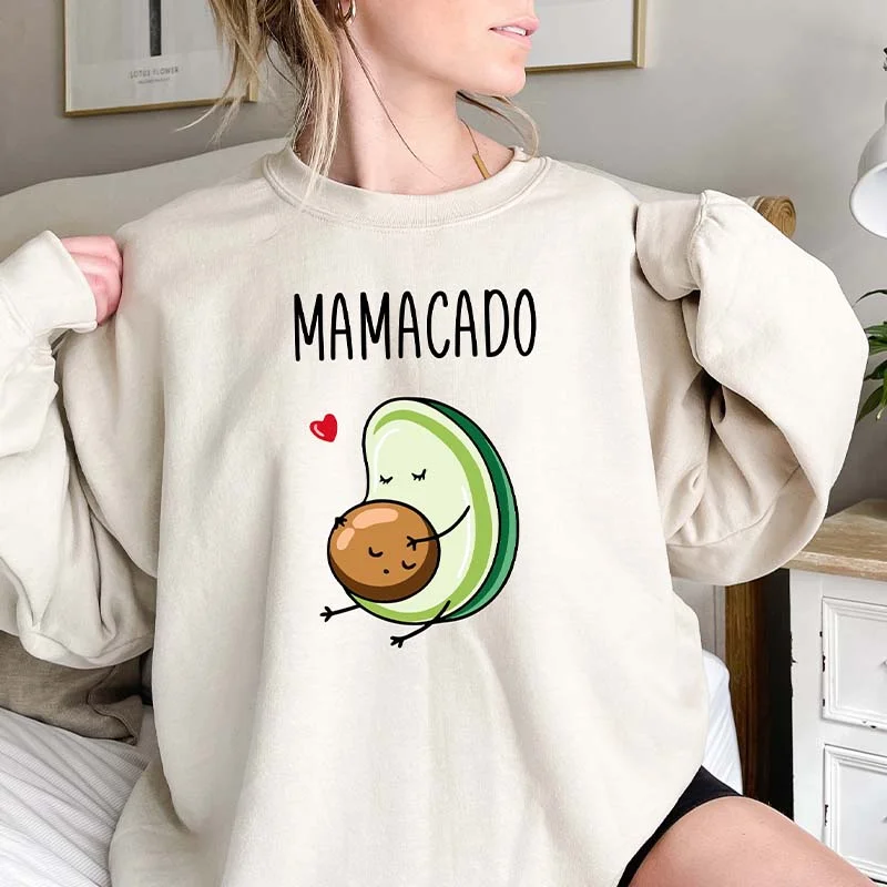 Plaid fleece sweatshirts pink -Avocado Mamacado New Mom Sweatshirt