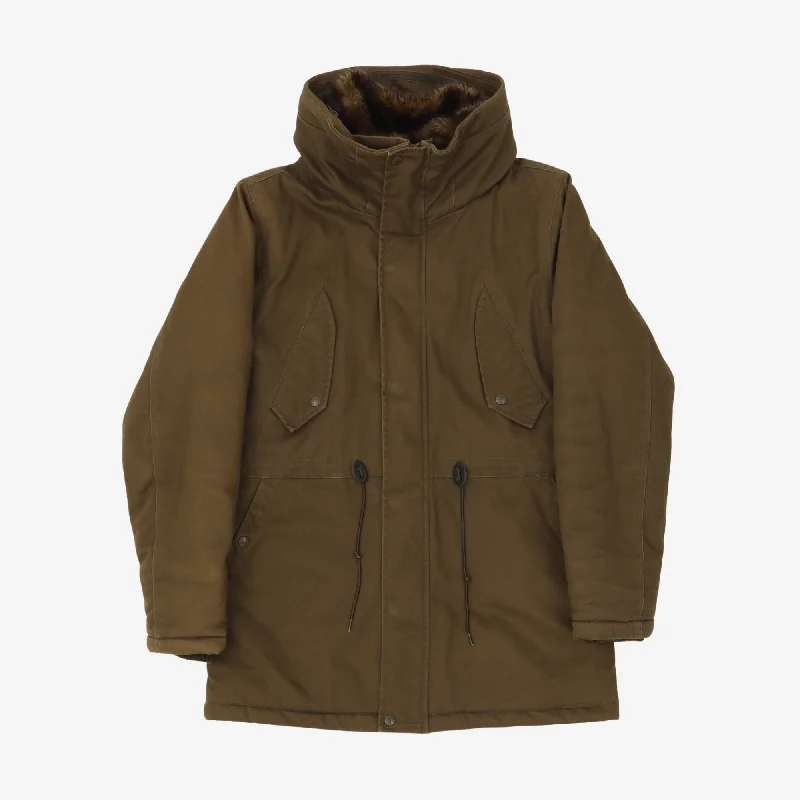 Plaid fleece jacket beige -Zip Fur Parka