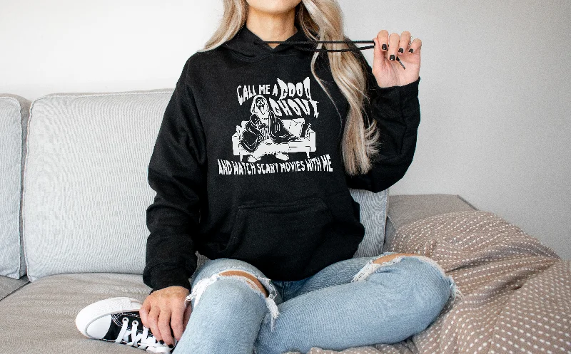 Oversized fleece hoodie white -call me a good ghoul hoodie