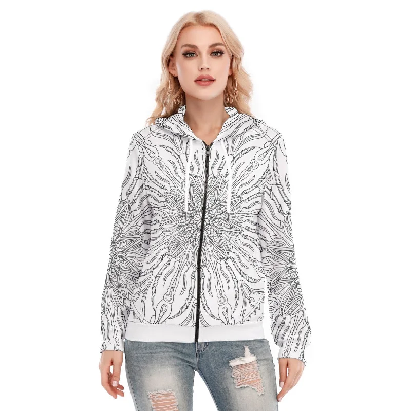 Satin fleece hoodie grey -All-Over Print Women's Hoodie With Zipper