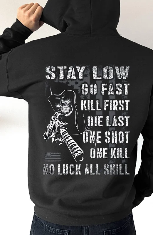 Embroidered fleece hoodie black -One Shot, One Kill Pullover Hoodie