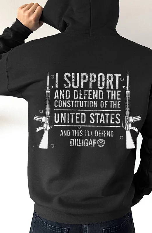 Striped fleece hoodie blue -Support and Defend the USA Dilligaf Pullover Hoodie