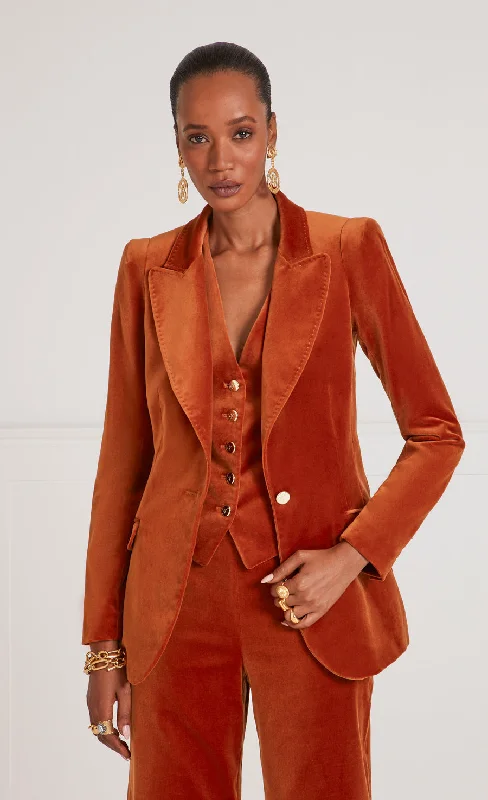 Matte puffer jacket red -Clove Velvet Jacket - Rust