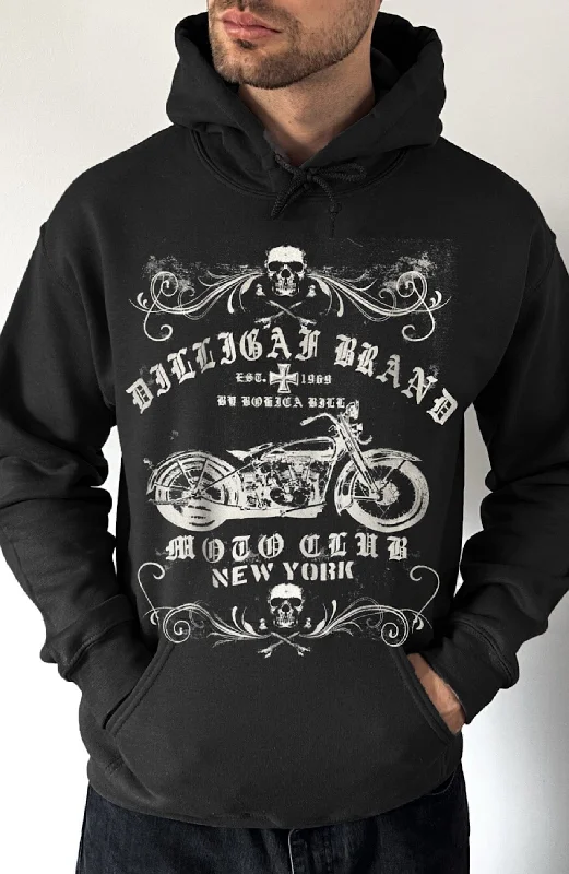 Terry pullover hoodie black -Moto club Pullover Hoodie