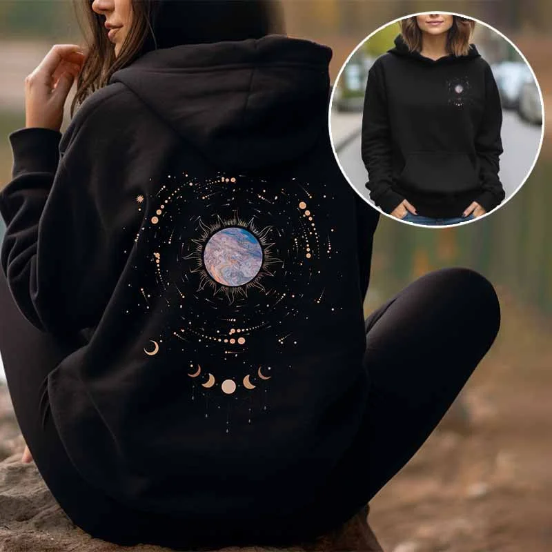 Cropped cotton hoodie mustard -Witchy Moon Phase Celestial Hoodie