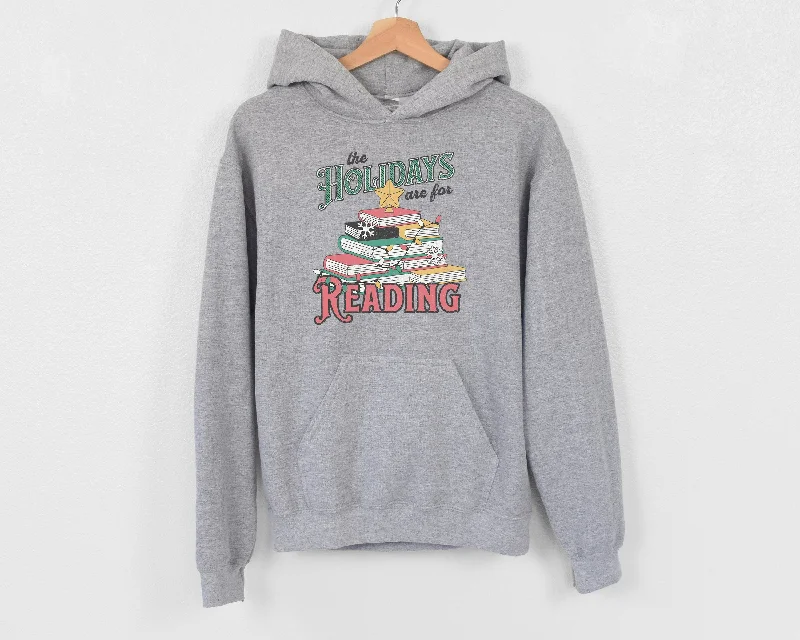 Pinstripe fleece hoodie blue -the holidays are for reading hoodie