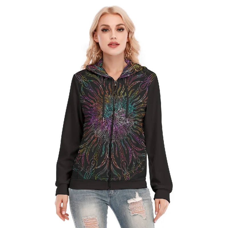 Textured fleece hoodie navy -All-Over Print Women's Hoodie With Zipper