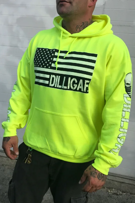 Neon magenta hoodie vibrant -Support and Defend the USA SAFETY GREEN Dilligaf Pullover Hoodie