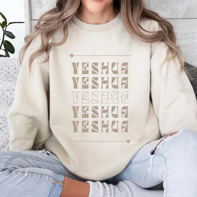 Hoodless fleece sweatshirts green -Yeshua Bible Verse Merch Sweatshirt