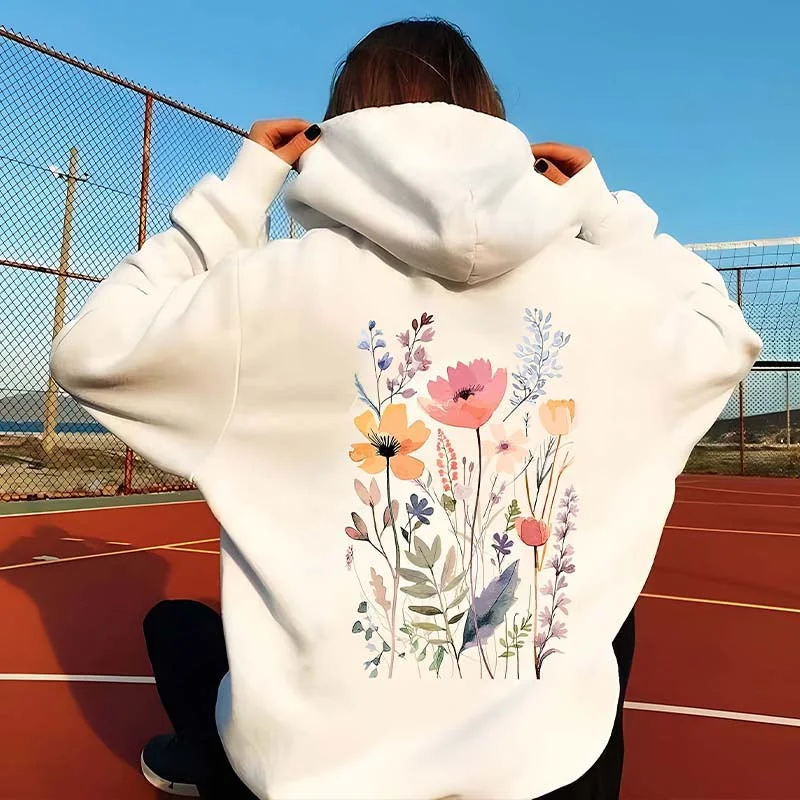 Oversized cotton hoodie beige -Wildflower Pastel color Flower Lover Hoodie