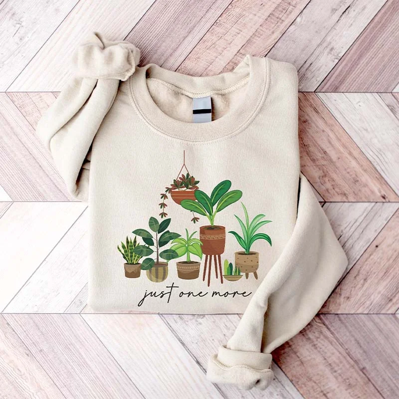 Cropped cotton sweatshirts blue -Plant Lover Mom Gift Just One More Sweatshirt