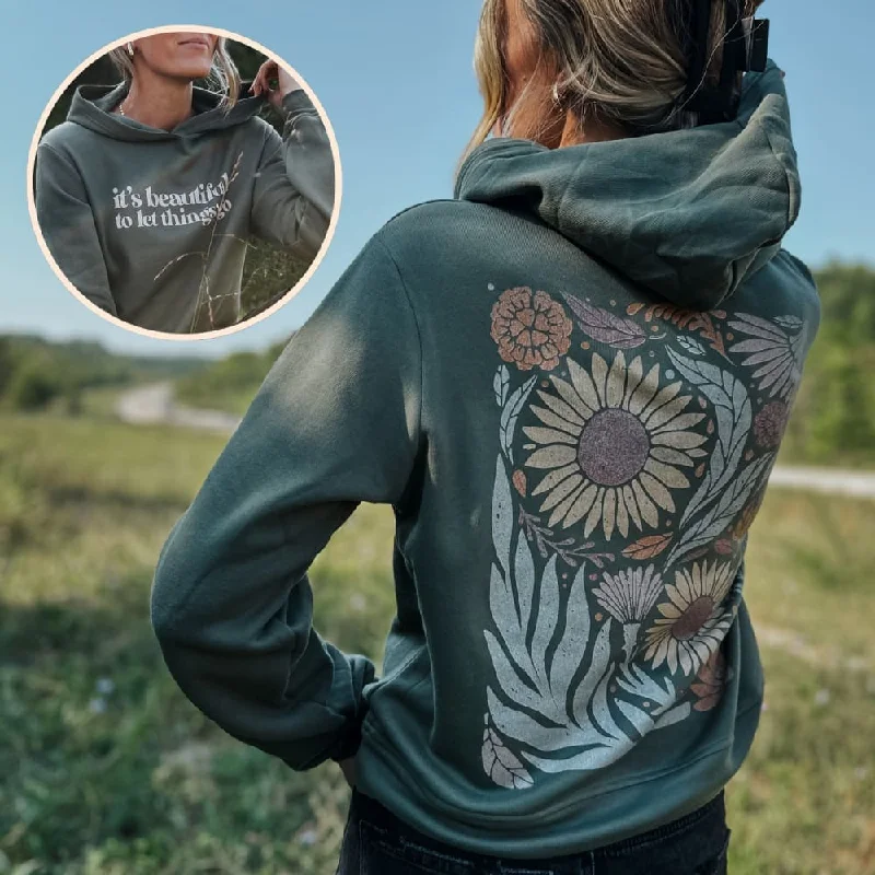 Pinstripe cotton hoodie green -Let Things Go Hoodie