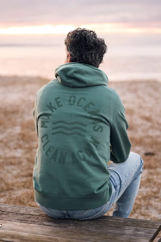 Pinstripe fleece hoodie white -Hoodie "Make Oceans Clean Again"