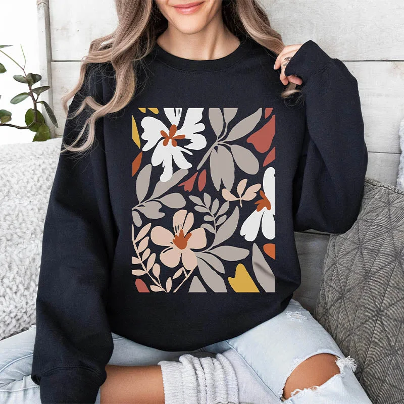 Chenille sweatshirts soft teal -Boho Flower Print Sweatshirt