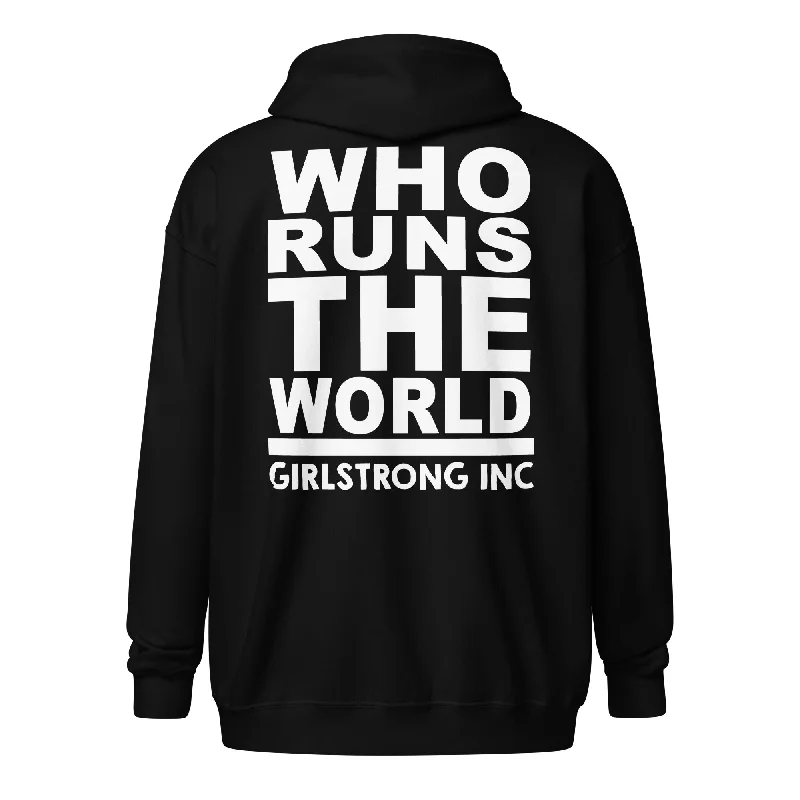 Fringe fleece hoodie white -GS GRAPHIX FLEECE ZIP HOODIE - WHO RUNS THE WORLD