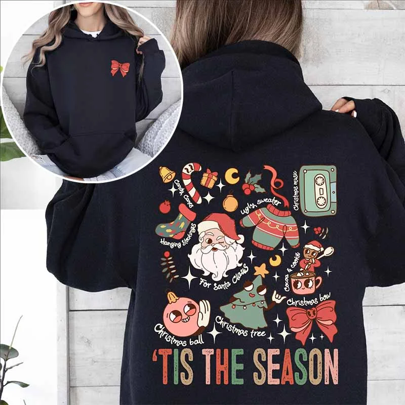 Chenille hoodie cozy navy -Tis The Season Santa Hoodie