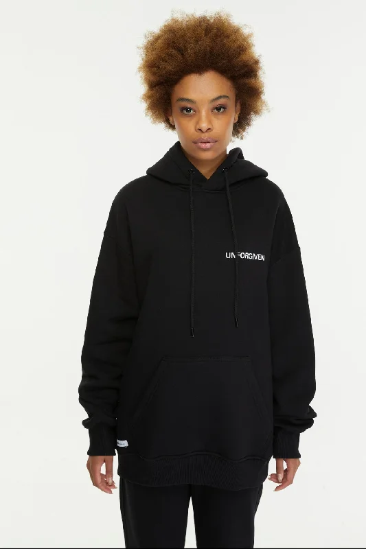 Satin fleece hoodie grey -Unforgiven / Oversized Pullover Hoodie