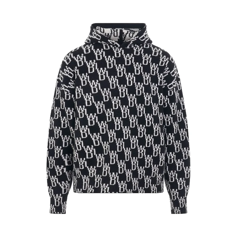 Satin cotton hoodie white -WD1 Graphic Knit Hoodie in Black