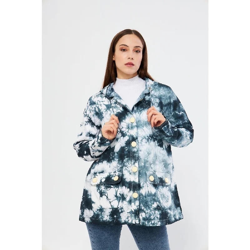 Long cotton hoodie blue -Blue Tie Dye Button Down Hoodie