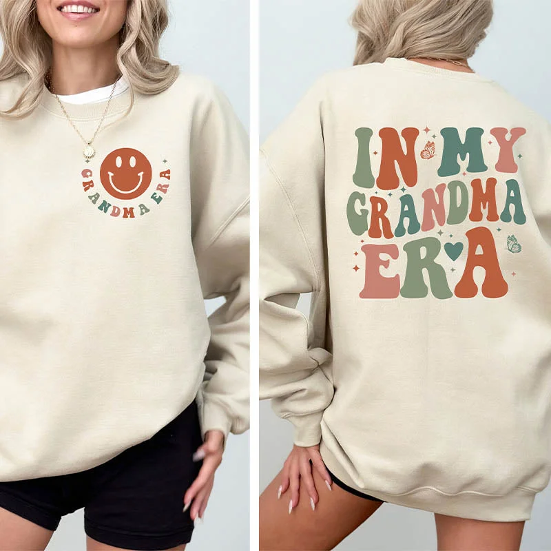 Long fleece sweatshirts grey -In My Grandma Era Sweatshirt