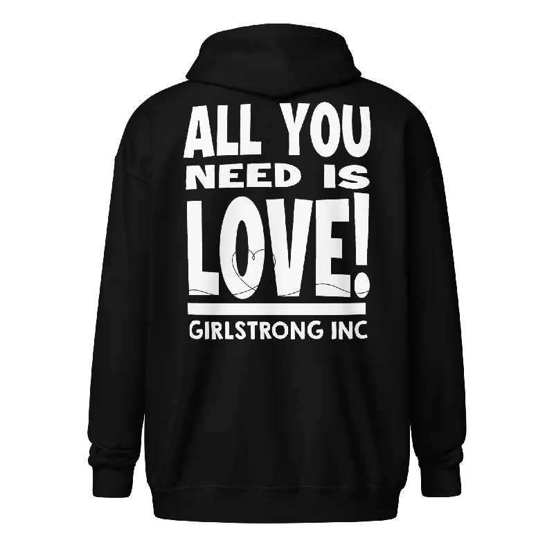 Pinstripe cotton hoodie grey -GS GRAPHIX FLEECE ZIP HOODIE - ALL YOU NEED IS LOVE!