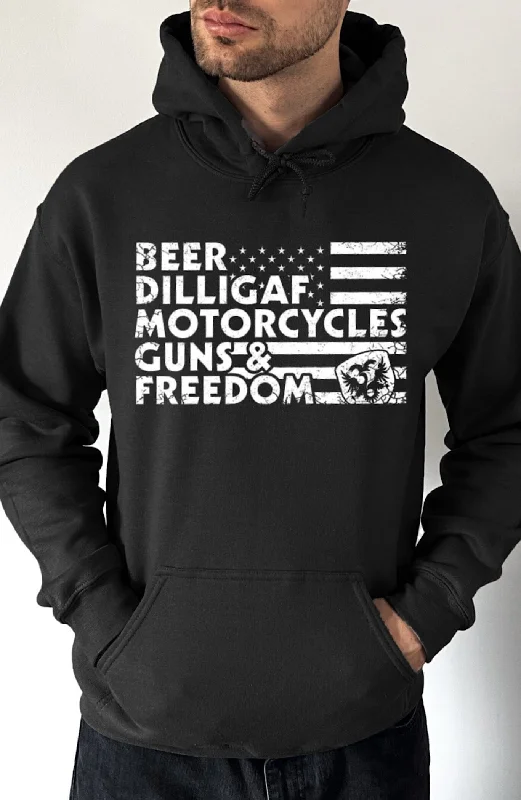 Fringe cotton hoodie blue -Beer, Guns & Freedom Pullover Hoodie