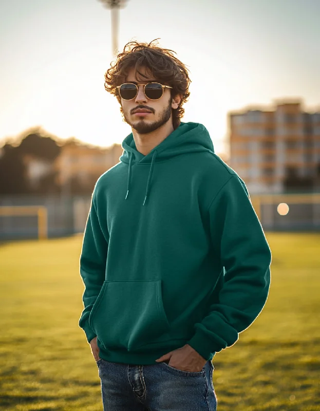 Zip-up fleece hoodie green -Dark Green Plain Regular Fit Hoodie