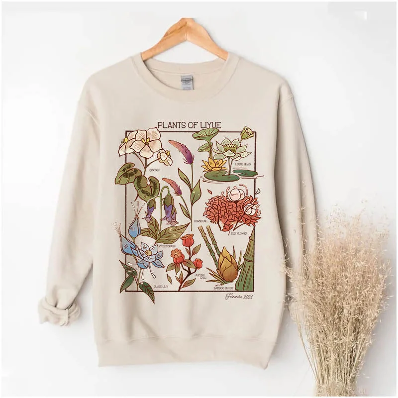 Cropped fleece sweatshirts blue -Genshin Flower Anime Sweatshirt