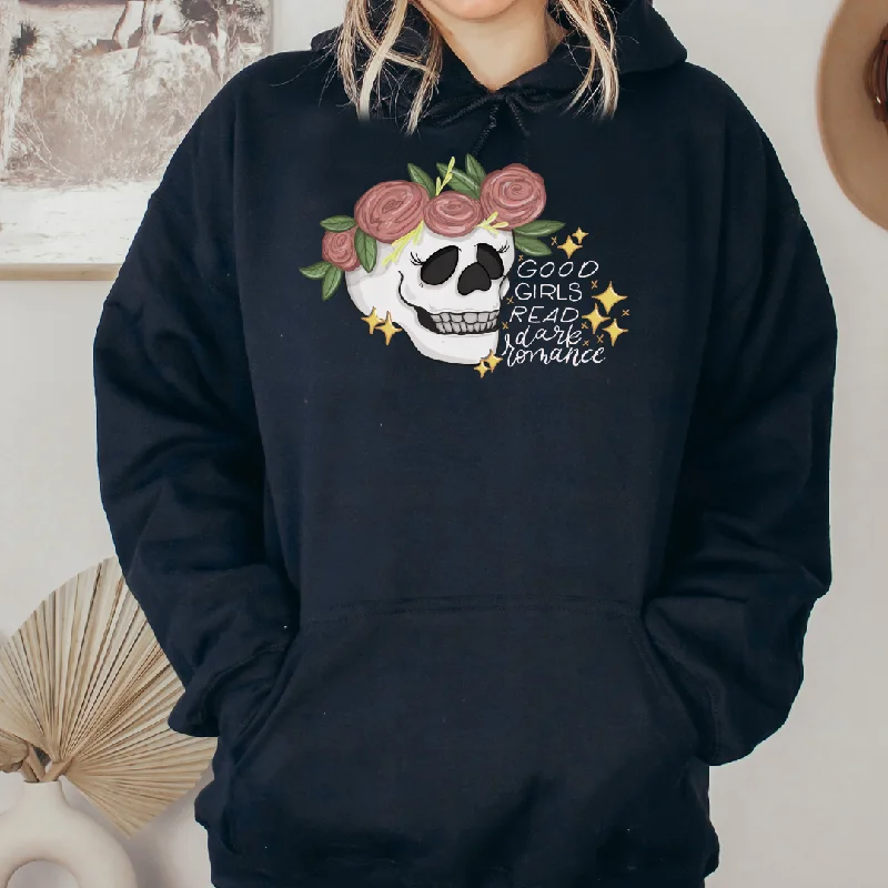 Textured cotton hoodie black -good girls read dark romance hoodie