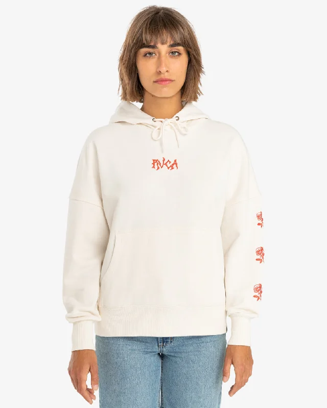 Sherpa hoodie fuzzy pink -RVCA Womens Roses Only Pullover Hoodie - Salt