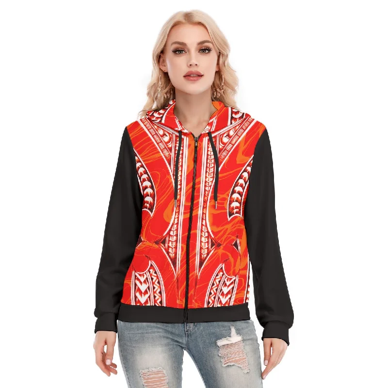 Chenille pullover hoodie red -All-Over Print Women's Hoodie With Zipper