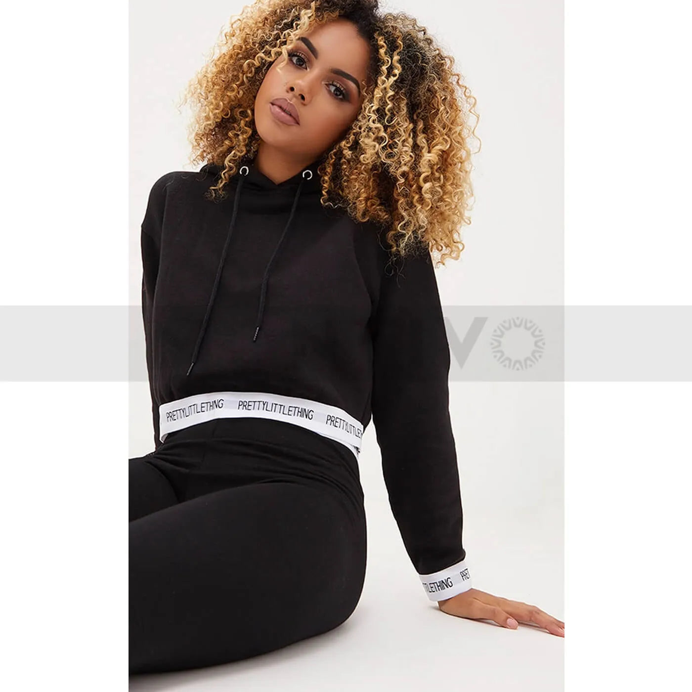 Cropped cotton hoodie pink -PTL Black Trim Cropped Hoodie